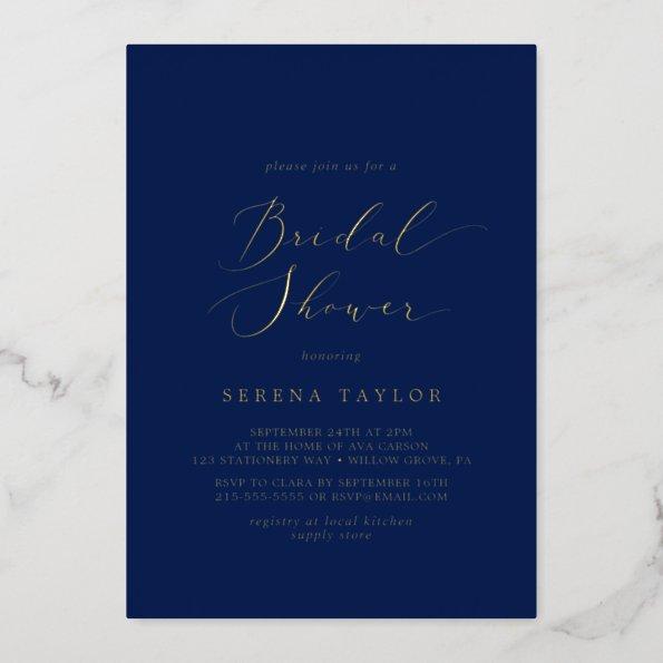Delicate Gold Foil | Navy Blue Bridal Shower Foil Invitations