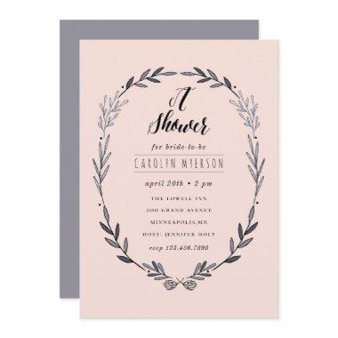 Delicate leafy frame bridal shower Invitations