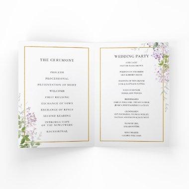 Delicate Lilac Purple Floral Gold Wedding Program