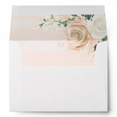 Delicate Pink Blush Modern Stripes Floral Elegant Envelope
