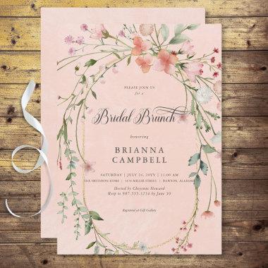 Delicate Pink Rustic Wildflowers Bridal Brunch Invitations