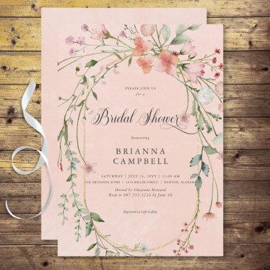 Delicate Pink Rustic Wildflowers Bridal Shower Invitations