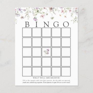 Delicate Purple Wildflower Baby Bingo Game Invitations