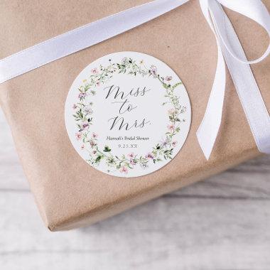 Delicate Purple Wildflower Bridal Shower Classic Round Sticker