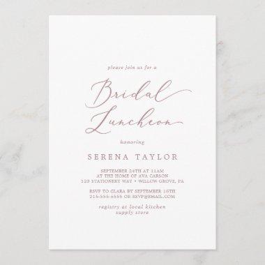 Delicate Rose Gold Calligraphy Bridal Luncheon Invitations