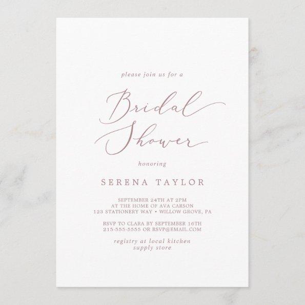 Delicate Rose Gold Calligraphy Bridal Shower Invitations