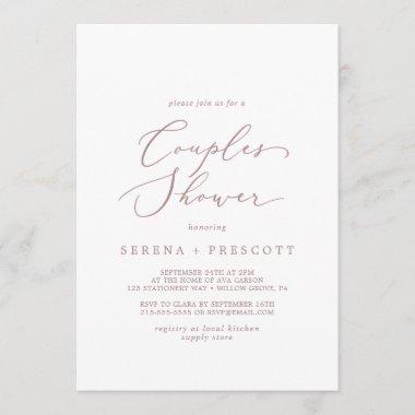 Delicate Rose Gold Calligraphy Couples Shower Invitations
