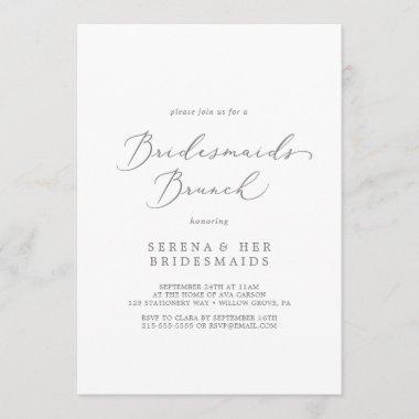 Delicate Silver Calligraphy Bridesmaids Brunch Invitations