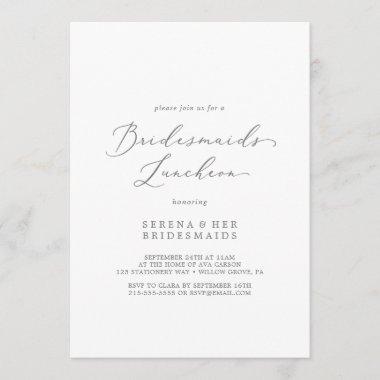 Delicate Silver Calligraphy Bridesmaids Luncheon Invitations