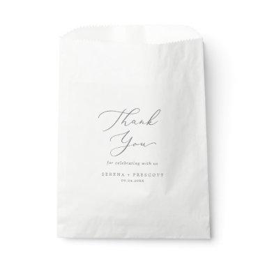 Delicate Silver Calligraphy Thank You Wedding Favor Bag