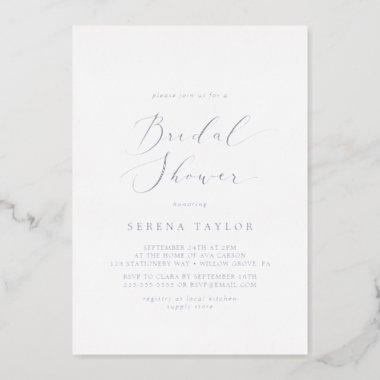 Delicate Silver Foil Calligraphy Bridal Shower Foil Invitations