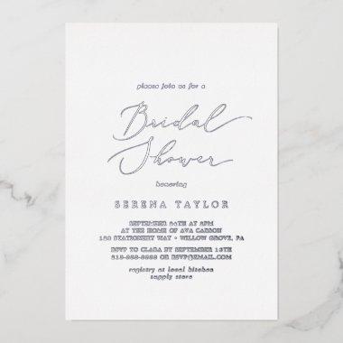 Delicate Silver Foil Calligraphy Bridal Shower Foil Invitations