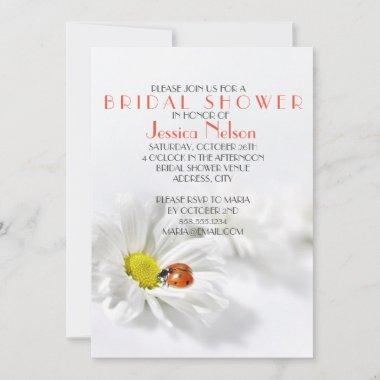 Delicate Spring Daisy Ladybug Bridal Shower Invitations