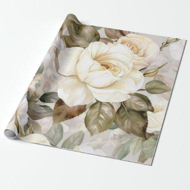 Delicate Vintage Creamy White Roses Wrapping Paper