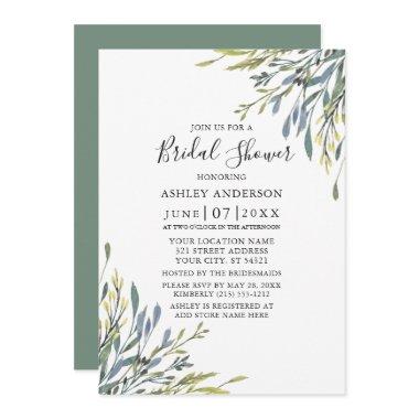 Delicate Watercolor Greenery Sage Green Shower