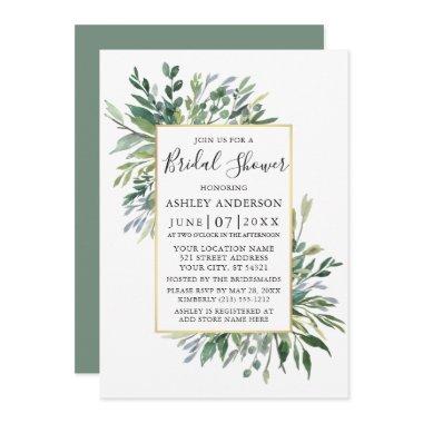 Delicate Watercolor Greenery Sage Green Shower