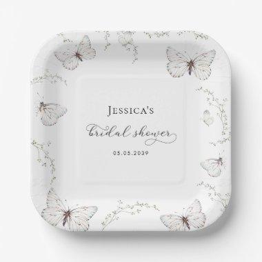 Delicate White Butterfly Garden Bridal Shower Paper Plates