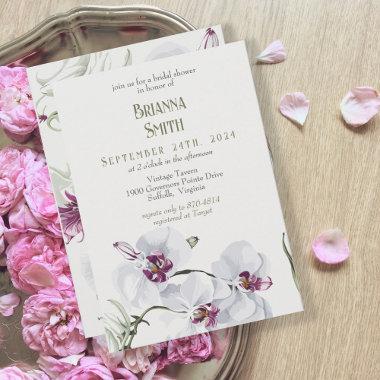Delicate White Orchids Painting Bridal Shower Invitations