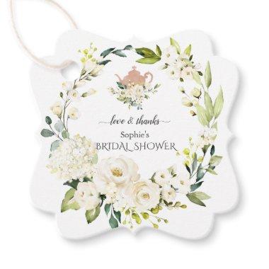 Delicate White Roses Hydrangea Bridal Tea Party Favor Tags