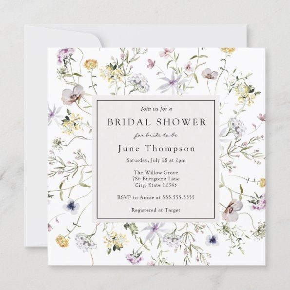 Delicate Wildflower Frame Bridal Shower Invitations