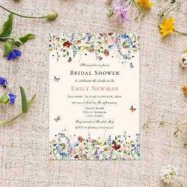Delicate Wildflowers & Butterflies Bridal Shower Invitations