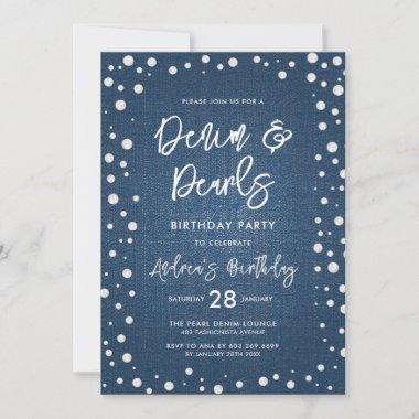 Denim and Pearls Birthday Invitations
