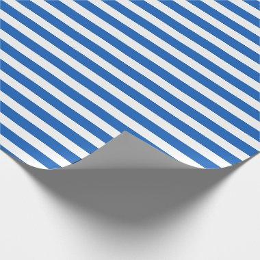 Denim Blue White Simple Horizontal Striped Wrapping Paper