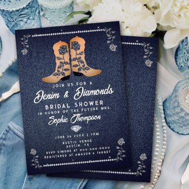Denim Diamonds Cowgirl Boots Roses Bridal Shower Invitations