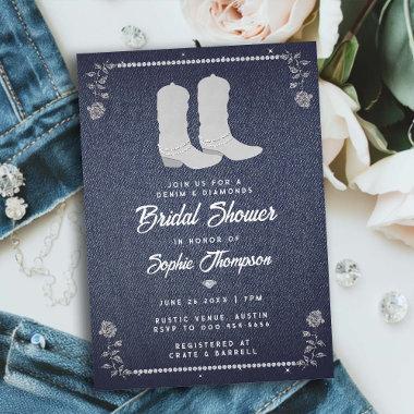 Denim Diamonds Cowgirl Boots Western Bridal Shower Invitations