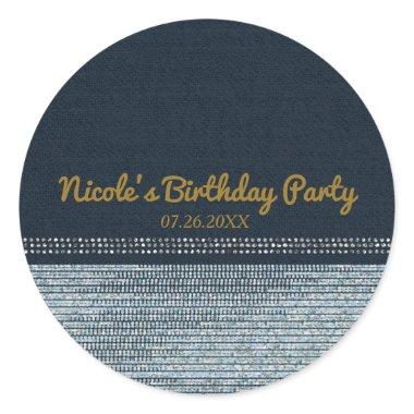 Denim & Diamonds Glam Bling Chic Elegant Favor Classic Round Sticker