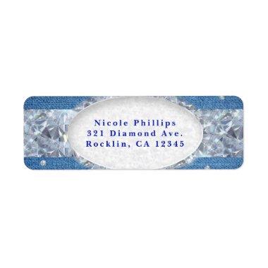 Denim & Diamonds Glam Scattered Bling Invitations Label