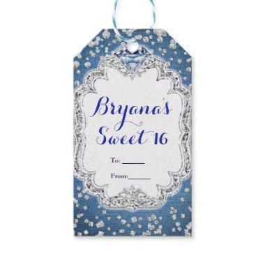 Denim & Diamonds Glam Scattered Bling Party Favor Gift Tags