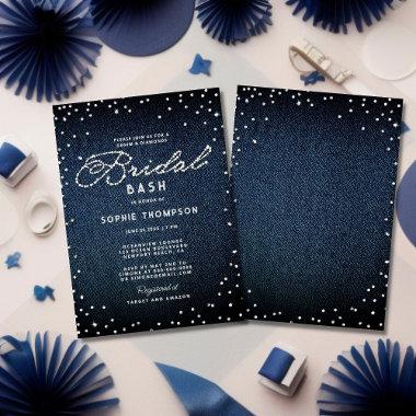 Denim Diamonds Glitter Blue Elegant Bridal Bash Invitations