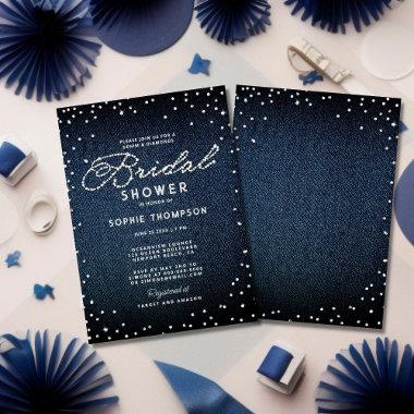 Denim Diamonds Glitter Blue Elegant Bridal Shower Invitations