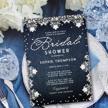 Denim Diamonds Glitter Lace Elegant Bridal Shower Invitations