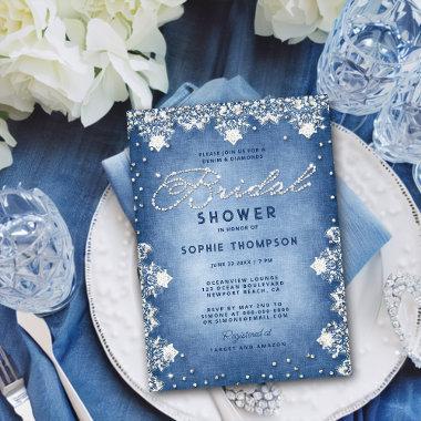 Denim Diamonds Glitter Lace Modern Bridal Shower Invitations