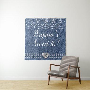 Denim & Diamonds Heart Birthday Party Backdrop