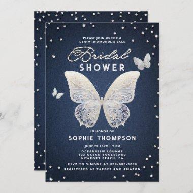 Denim Diamonds Lace Butterfly Unique Bridal Shower Invitations