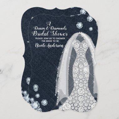 Denim & Diamonds Modern Rustic Glam Bridal Shower Invitations