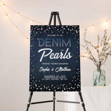Denim Diamonds Pearls Blue Couple Shower Welcome Foam Board