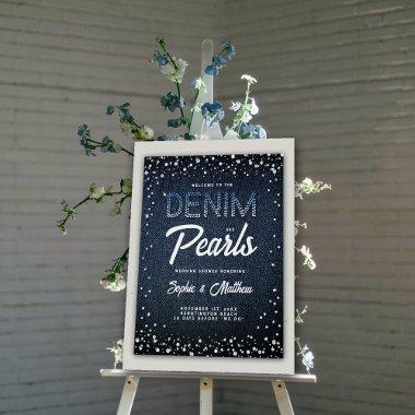 Denim Diamonds Pearls Blue Couple Shower Welcome Poster