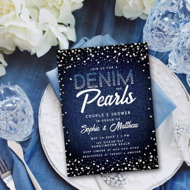 Denim Diamonds Pearls Blue Elegant Couple Shower Invitations