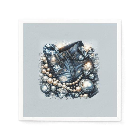 Denim Diamonds & Pearls Jeans Bling Party Napkins