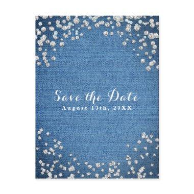 Denim & Diamonds Scattered Bling Save the Date Announcement PostInvitations