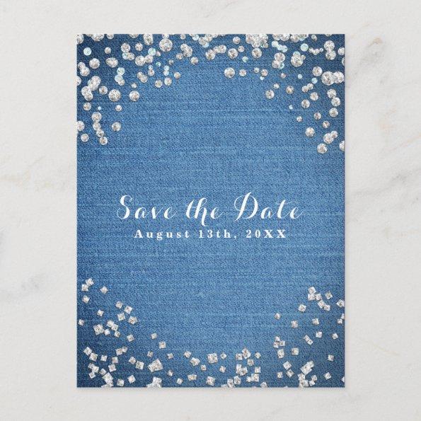 Denim & Diamonds Scattered Bling Save the Date Announcement PostInvitations
