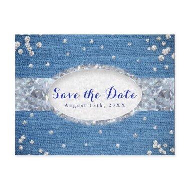 Denim & Diamonds Scattered Bling Save the Date Announcement Post