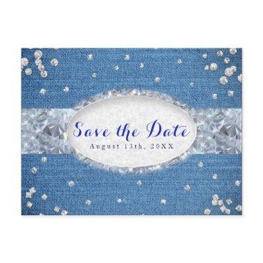 Denim & Diamonds Scattered Bling Save the Date Announcement PostInvitations