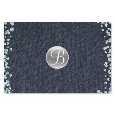 Denim Diamonds Sparkle Glam Monogram Initial Tissue Paper