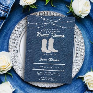 Denim Diamonds White Boots Lights Bridal Shower Invitations