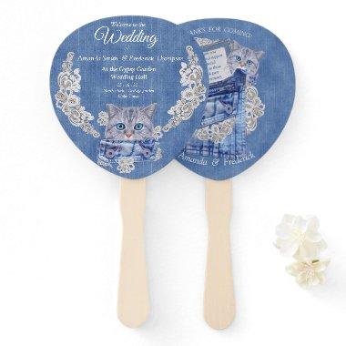 Denim Jean pockets,Kittens and Lace Hand Fan